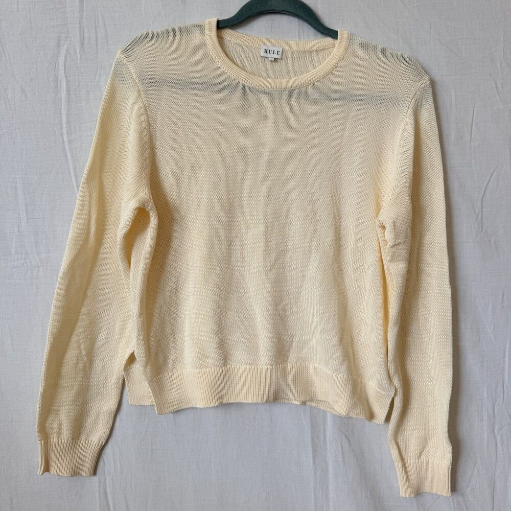 Kule Light Yellow Cotton Knit Sweater Women’s Medium Long Sleeve Crewneck Luxury - Picture 2 of 11